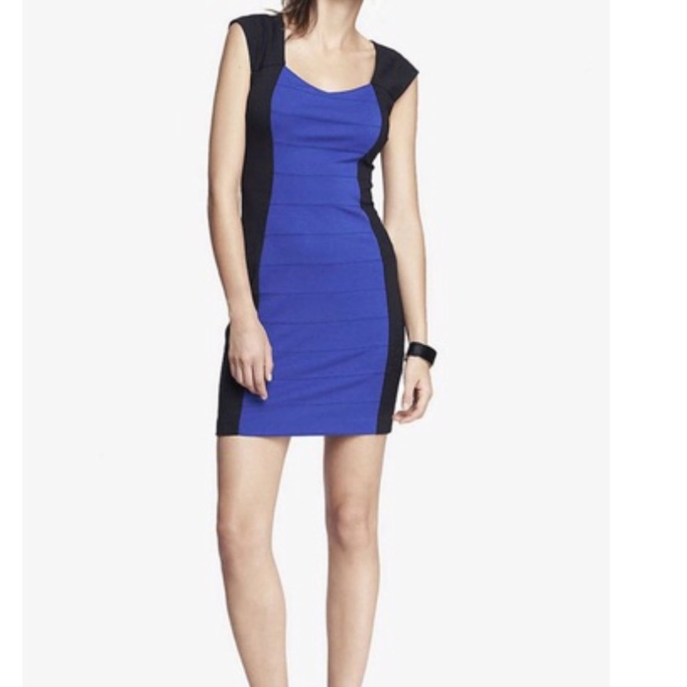 Express blue and black color block dress